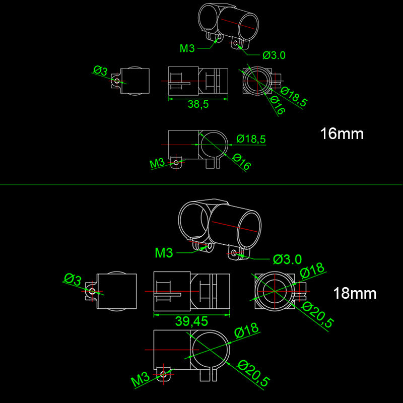 RJXHOBBY Landing Gear Tee Tripod 16/18/20/20 to 16mm Carbon Fiber Tube Connector For Agriculture Drone UAV