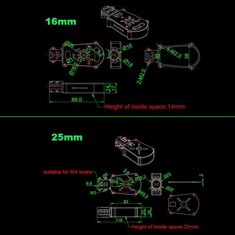 Motor mount seat for UAV drone with M4/M3/M2.5 screw compatibility.