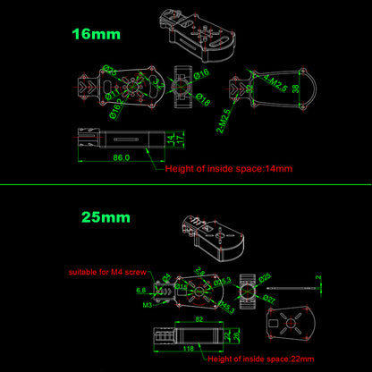 Motor mount seat for UAV drone with M4/M3/M2.5 screw compatibility.