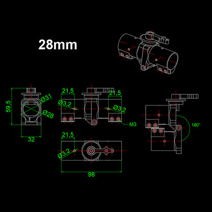 RJXHOBBY CNC Aluminium 28 / 30 / 35 / 40mm Tube Arm Folding down Connector for Plant Protection UAV Multicopter Drone