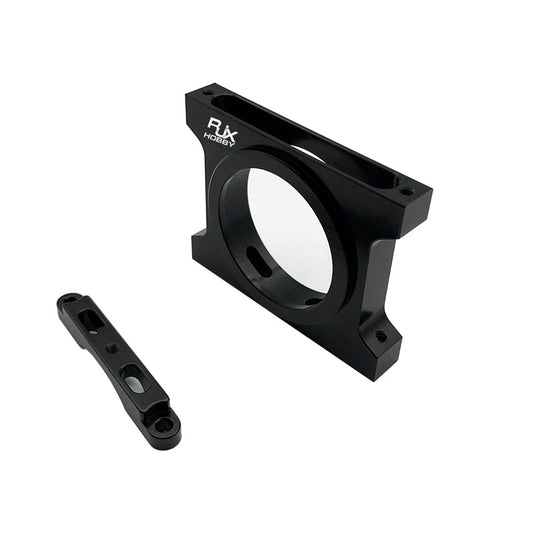 RJX 40mm aluminum step pipe clamp with black anodized bracket and separate clamping strap