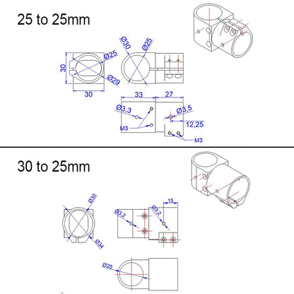 RJX 16,20,25,30,40 Landing Gear Aluminum Alloy Tee Tripod Carbon Fiber Tube Connector For Agriculture Drone UAV