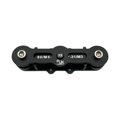 RJX Propeller Clip, RJX Hobby propeller clip tool marked X8, 80/M6 and 31/M3, with two metal fasteners on a black body