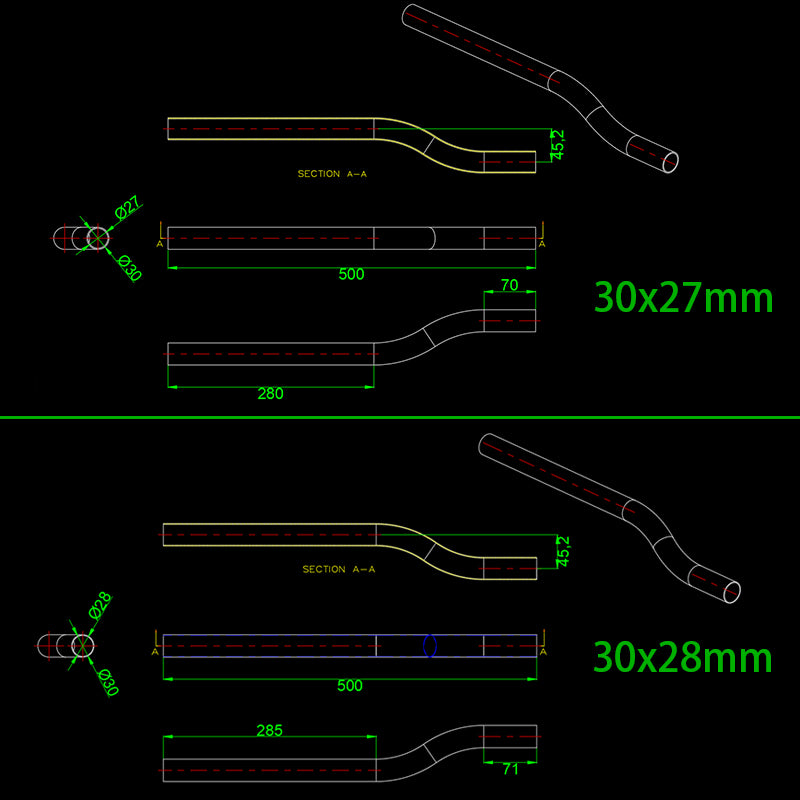 RJXHobby 30x27mm 30x28mm 3K Carbon Fiber Bend Tube for UAV Drone Arm - Plant Protection Multicopter