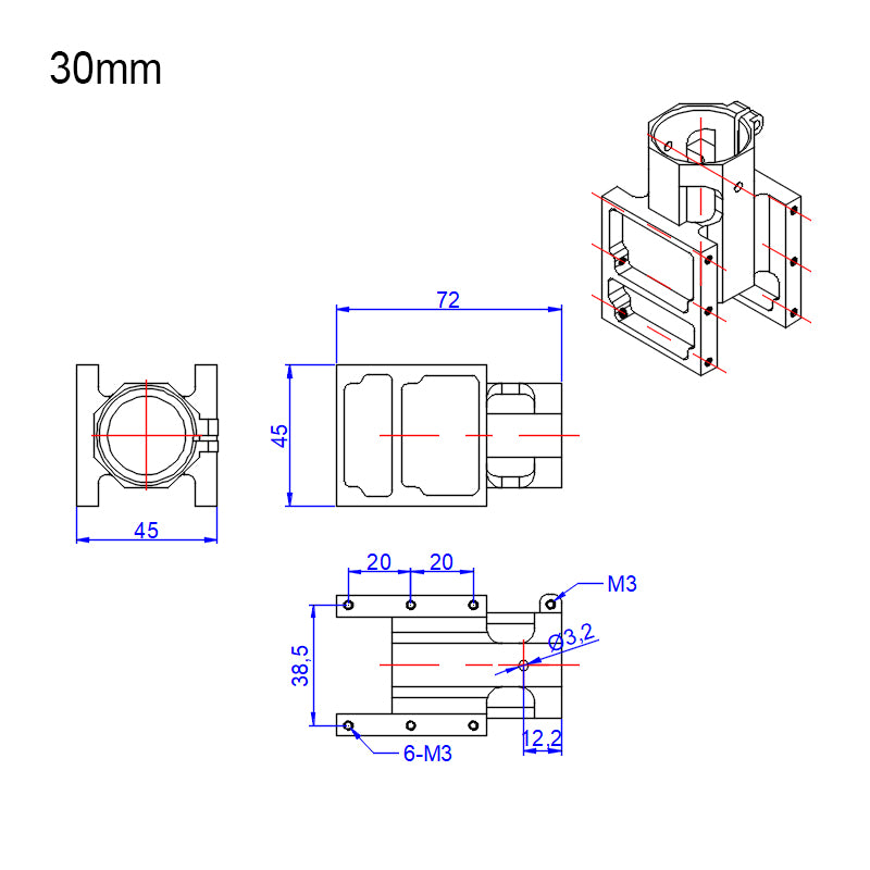 RJX Aluminum alloy 30mm Center Plate Mount Holder for RC Multirotor Drone