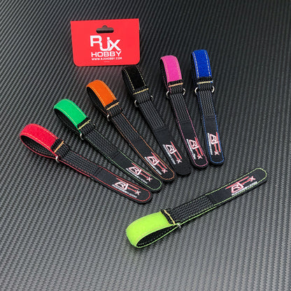 RJX Hobby Kevlar-stitched non-slip silicone battery straps with metal buckles in assorted colors