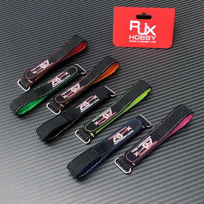 RJXHOBBY stitched non-slip battery straps with metal buckles, black with colored lining for RC batteries