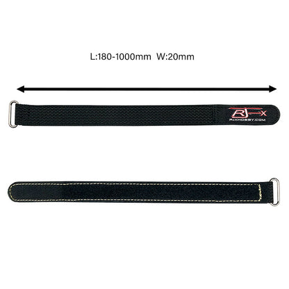 RJXHOBBY 20mm wide black Kevlar-stitched battery strap with metal buckle, length 180–1000mm