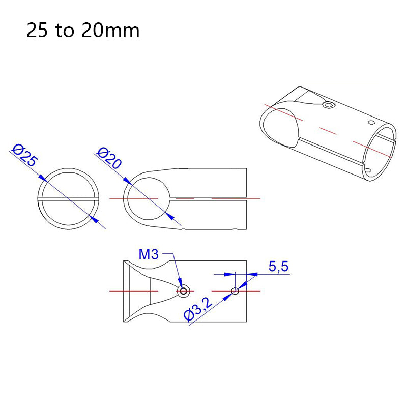 RJX Landing Gear Aluminum Alloy Tee Tripod 25 to 20mm Carbon Fiber Tube Connector For Agriculture Drone UAV