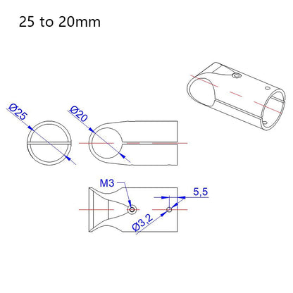 RJX Landing Gear Aluminum Alloy Tee Tripod 25 to 20mm Carbon Fiber Tube Connector For Agriculture Drone UAV