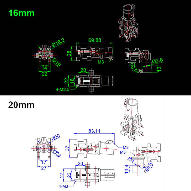 RJX V3 Z16 / Z20 / Z35 / Z40 / Z50 CNC Aluminum Folding Down Arm Tube for RC Quadcopter Drone