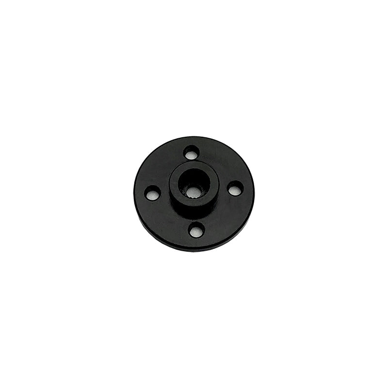 Black metal 25T servo horn disc with raised center hub and four mounting holes for MG995/MG996 servos
