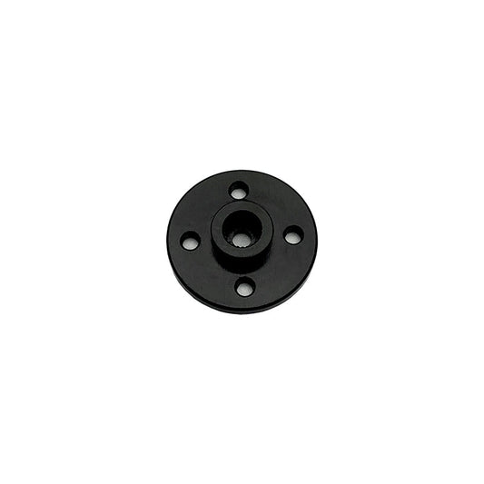 Black metal 25T servo horn disc with raised center hub and four mounting holes for MG995/MG996 servos