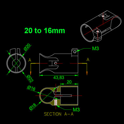 RJXHOBBY 25 to16mm /20 to16mm /16 to 10mm tee tripod landing gear tube clip for quadcopter multicopter