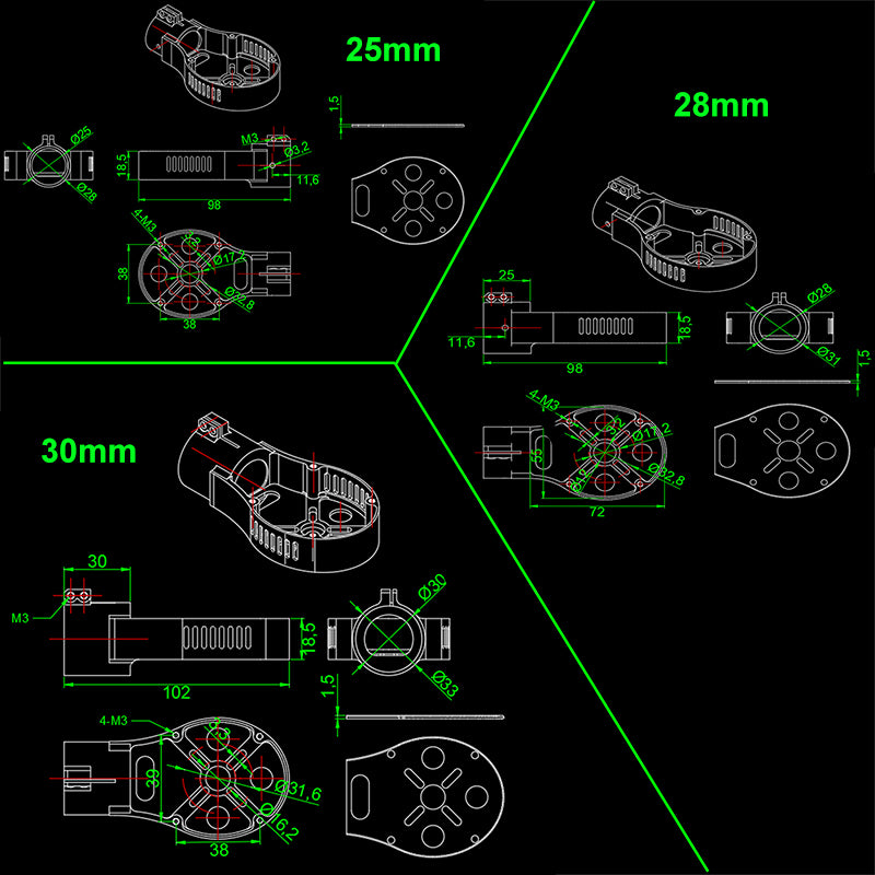 CNC Carbon Tube Motor Mount for 25/28/30mm FPV RC Quadcopter