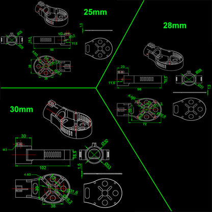 CNC Carbon Tube Motor Mount for 25/28/30mm FPV RC Quadcopter