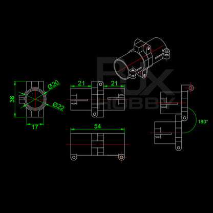 RJXHobby Transverse Folding Arm Tube Joint 20mm hinge CNC Aluminum for Quadcopter UAV