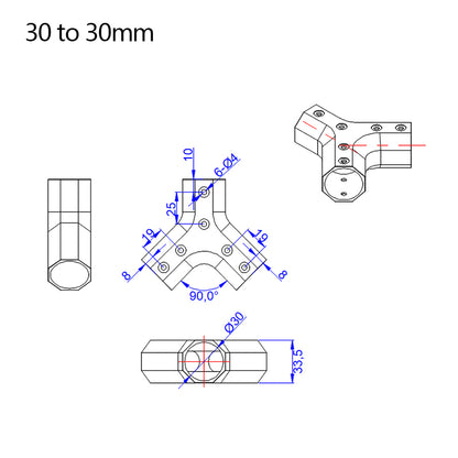 RJXHOBBY Y-shaped Drone Arm Base 30 to 30mm / 35 to 30mm / 35 to 35mm / 40 to 35mm pipe clamp horizontal for Drone UAV connector