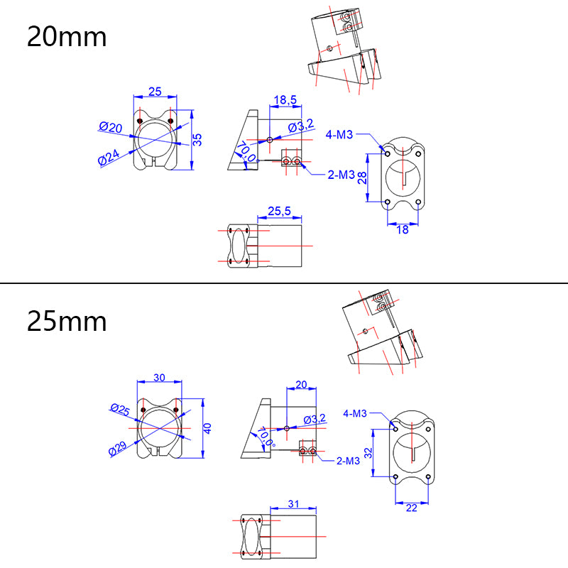 RJX 20mm 25mm 30mm Uav Tripod Aluminum Tilt Fixed Seat Landing Gear Connector