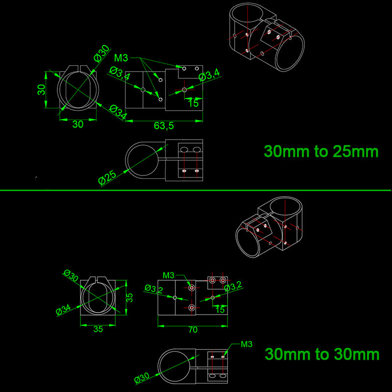 RJX 16,20,25,30,40 Landing Gear Aluminum Alloy Tee Tripod Carbon Fiber Tube Connector For Agriculture Drone UAV