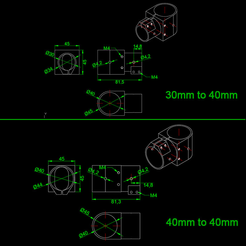 RJX 16,20,25,30,40 Landing Gear Aluminum Alloy Tee Tripod Carbon Fiber Tube Connector For Agriculture Drone UAV