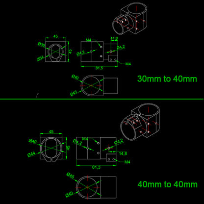 RJX 16,20,25,30,40 Landing Gear Aluminum Alloy Tee Tripod Carbon Fiber Tube Connector For Agriculture Drone UAV