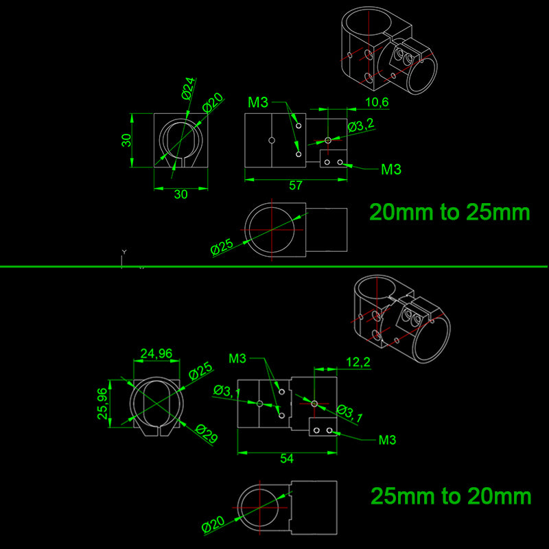 RJX 16,20,25,30,40 Landing Gear Aluminum Alloy Tee Tripod Carbon Fiber Tube Connector For Agriculture Drone UAV