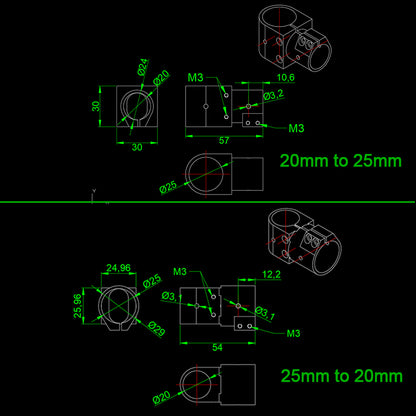 RJX 16,20,25,30,40 Landing Gear Aluminum Alloy Tee Tripod Carbon Fiber Tube Connector For Agriculture Drone UAV