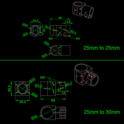 RJX 16,20,25,30,40 Landing Gear Aluminum Alloy Tee Tripod Carbon Fiber Tube Connector For Agriculture Drone UAV