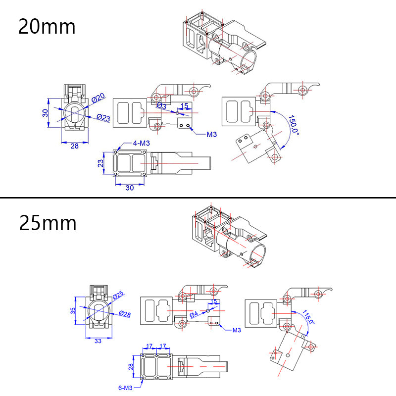 RJXHOBBY 20 / 25 / 30 / 40mm folding down arm for Plant Protection UAV Multicopter Drone