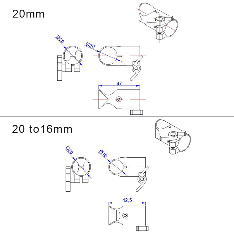 RJXHOBBY Quick Release Tripod 20 to 16mm/20 to 20mm Tee Joint Connector Carbon Tube Fixed Seat Adapter for RC UAV