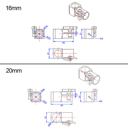 RJXHOBBY 16mm 20mm 25mm Quick Release Tripod CNC Three-way Joint for RC Multiaxis UAV DIY Parts