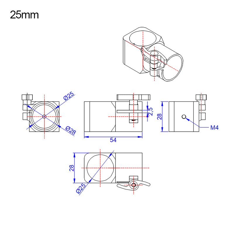 RJXHOBBY 16mm 20mm 25mm Quick Release Tripod CNC Three-way Joint for RC Multiaxis UAV DIY Parts