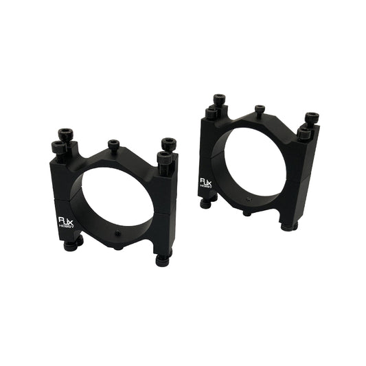 Black RJX Hobby aluminum tube clamp bracket with split ring design and four mounting bolts for drone frames