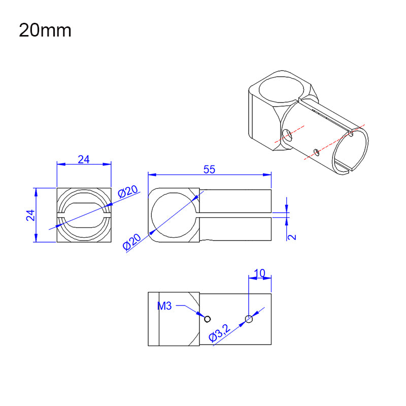 RJX 20mm Landing Gear Aluminum Alloy Tee Tripod Carbon Fiber Tube Connector For Agriculture Drone UAV