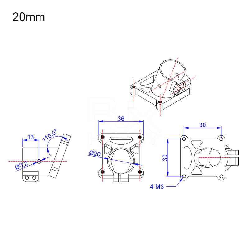 Secure and stable landing gear attachment at a tilt angle of 20 degrees.