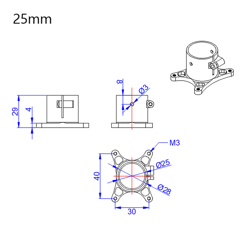 RJX 25mm Tripod Aluminum Tilt Fixed Seat Landing Gear Connector for UAV Drone