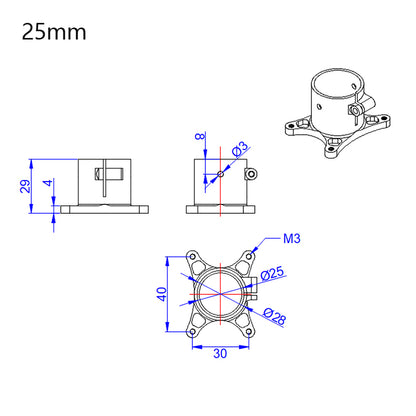 RJX 25mm Tripod Aluminum Tilt Fixed Seat Landing Gear Connector for UAV Drone