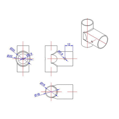 RJX 20 to 16mm Landing Gear Aluminum Alloy Tee Tripod Carbon Fiber Tube Connector For Agriculture Drone UAV