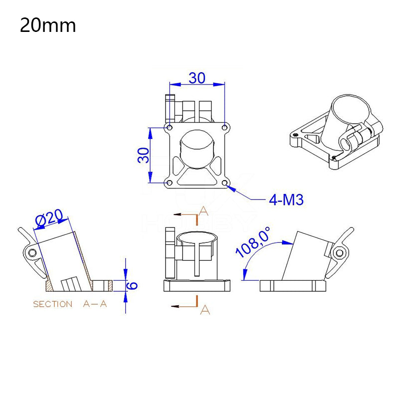 20mm camera mount for agriculture drones with tilt and fixed seat design for easy attachment.