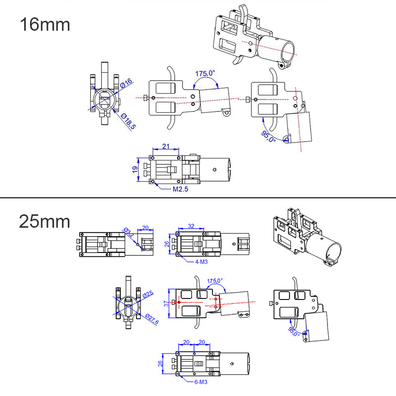 RJXHOBBY 5° 16 / 20 / 25 / 28 / 30 / 35mm Folding Down Arm Tube Joint for Multirotor UAV Drone Spare Parts