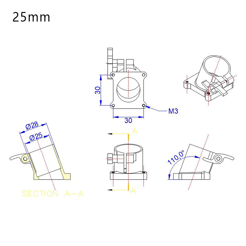 RJX 25mm Quick Release Tripod Aluminum Tilt Fixed Seat Landing Gear Connector