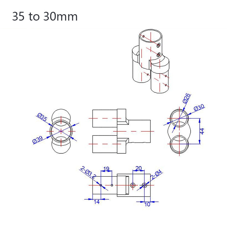 RJX 35 to 30mm Double propeller common shaft arm for X6 power