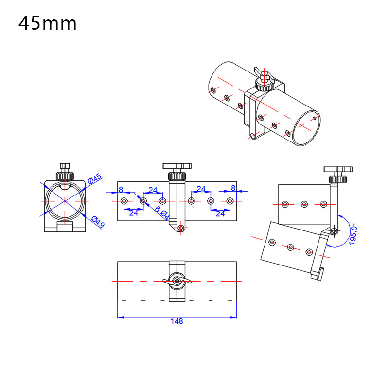 RJXHOBBY 35mm 40mm 45mm Aluminum Folding Drone Arm for Tube Joint Hinge UAV Multicopter Drone