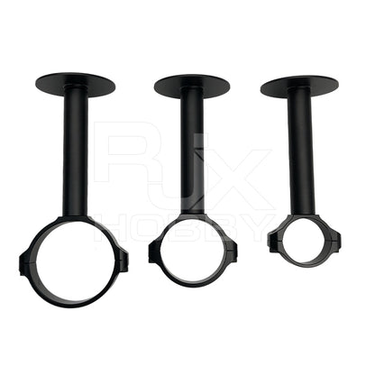 Three black RJX GPS bracket holder mounts with circular clamp base and vertical post with top plate