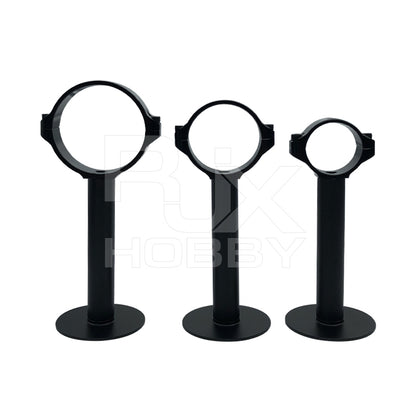 Three black RJX GPS bracket holder mounts with round ring clamps and flat bases in three different sizes.