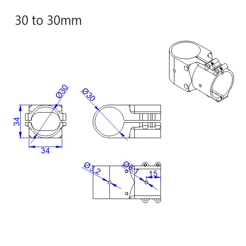 RJX Alum 25mm to 25mm / 30mm to 30mm / 30mm to 25mm Tee Joint Landing Gear Connector Adapter for RC Plant UAV Drone