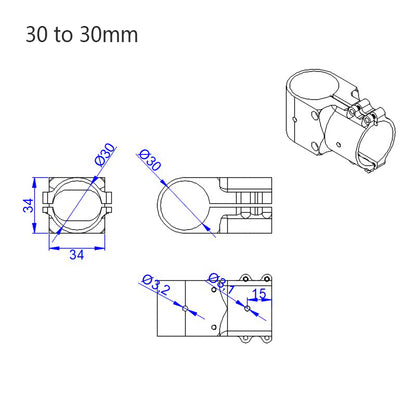 RJX Alum 25mm to 25mm / 30mm to 30mm / 30mm to 25mm Tee Joint Landing Gear Connector Adapter for RC Plant UAV Drone