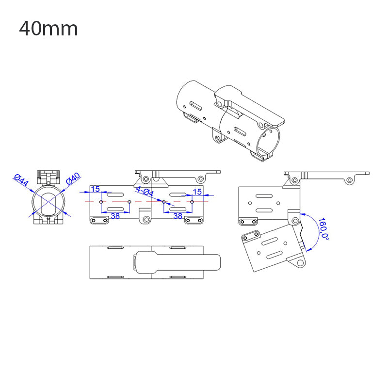 Folding arm available in various sizes (30-50mm) for versatility with UAV configurations.