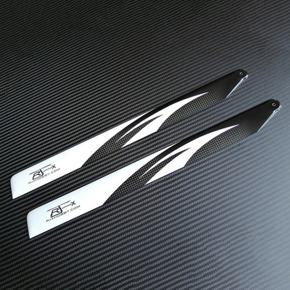 RJXHOBBY 360mm Carbon Fiber Main Blades, Pair of RJXHOBBY 360mm carbon fiber helicopter main blades with black weave finish and white tip graphics